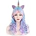 Produktbild STfantasy Damen Mädchen Einhorn Perücke Cosplay lang gelockt Verträumt Süß Niedlich wig für Halloween Party Karneval