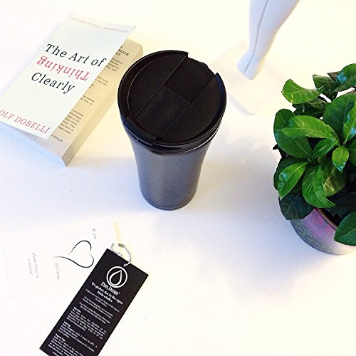 Kaffeebecher to go, Auslaufsicher Thermobecher 450 ml, Matt Schwarz/Weiß – 100% Lebenslange GARANTIE - 7