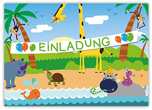 12 Lustige Einladungskarten Set für Kindergeburtstag Dschungel Party für Jungen Mädchen Kinder Karten Löwe Tiger Affe Giraffe Papagei Schlange Nilpferd witzig Safari Urwald fröhlichen Tieren Zoo - 3