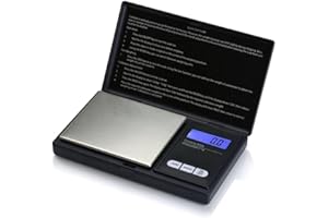 VAGORI Báscula digital de bolsillo, 500 g/0,01 g, báscula digital, báscula dorada, tana de precision con pantalla LCD y tara,tanita, báscula de monedas, color negro con baterias