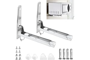 QINERSAW 2 Supporto da Parete Pieghevole per Forno a Microonde con Gancio Staffa di Montaggio a Parete per Forno a Microonde Pieghevole, Misura Regolabile per Maggior Parte Forni Microonde