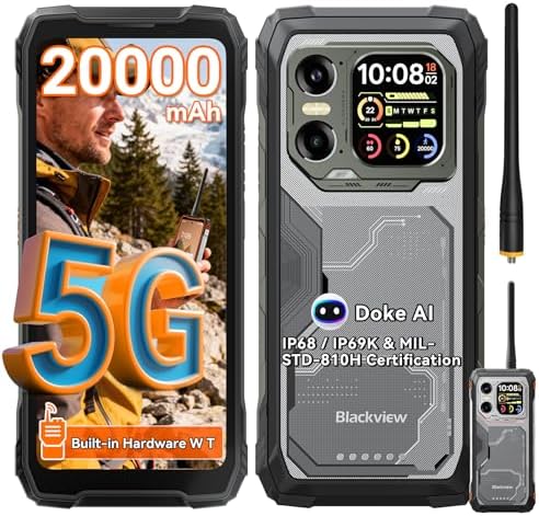 Blackview XPLORE 1 WT Rugged Smartphone 5G, 20000mAh Smartphone Rugged, 48GB+512GB, 6,78" FHD+ & 2,01" 120Hz Android 15, IP69K, 64MP+50MP+20MP, NFC/OTG/GPS/AI