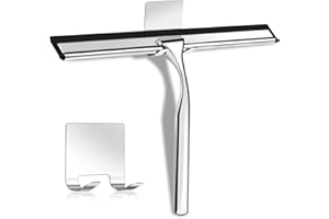 HMEUEST Shower Squeegee, Stainless Steel Window Squeegee, Shower Screen Wiper Squeegee Cleaner Tool for Bathroom, Glass Doors, Windows, Mirror, Car, Kitchen