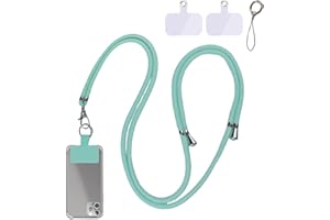 FFTANXS Tour de cou telephone portable,Cordon telephone portable,Collier telephone portable,1.5m cordon pour telephone portable,Laniere telephone amovible réglable compatibles plupart smartphones(Vert Menthe)