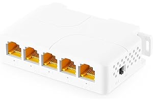 BINARDAT Switch Gigabit PoE Passthrough, 1 PoE in 4 Out POE, IEEE802.3af/at/bt poe Powered 90 W, 10/100/1000 Mbps Ethernet, guida DIN e montaggio a parete, Plug and Play