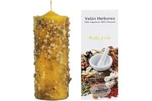 VELAS MARIANO Velón Herbóreo Ruda y Sal – Vela Amarilla con Hierbas Naturales para Limpieza y Protección Energética | Ritual Esotérico con Ruda y Sal | Incluye Oración e Instrucciones