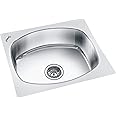 JINDAL Single Bowl Stainless Steel 20x17x9 Inch Kitchen Sink/Sink With Bowl Size 18.5x15.5 Inch/Sink With Sink Coupling/Glossy Finish Kitchen Sink/Oval Sink/SS Sink/Pack Of 1/0207