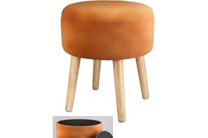 VEA SRL Pouf contenitore rotondo Siviglia Arancione 42x36 cm, Pouf poggiapiedi divano in velluto, Sgabello contenitore salotto e camera da letto, Poggia piedi Home decor (TOW 56297)