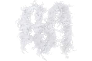 KANGMEILE Feather Boa, 2M White Feather Boa Fancy Dress Costume Party Dance Wedding Xmas Night Strip, Thick Party Feather Boa Strip Fluffy Craft Costume Fluffy Garland Boa Ribbon Strip for Christmas Tree Decor