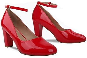 Bismaa Women's Unisex Mid Block Heel Shoes Black Plain Ankle Strap 9 10 11 12