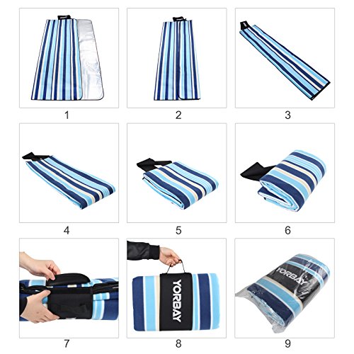 Yorbay Picknickdecke 200 x 200 cm XXL Fleece wasserdicht Decke mit Tragegriff (Blau) - 7