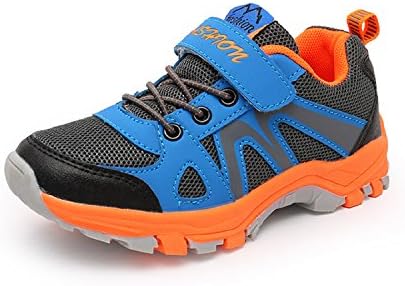 LILY999 Boys Girls Velcro Trainers Kids Breathable Mesh Lightweight Sneakers Sport Tennis Walking Running Shoes,Grey,4 UK