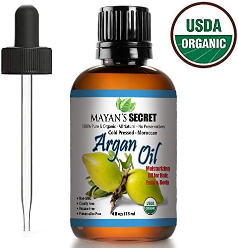 USDA Certified Organic Argan Oil For Hair, Skin, Face, Nails, Beard & Cuticles - Best 100% Pure Moroccan Anti-Aging, Anti-Wrinkle Beauty Secret, Cold Pressed Moisturizer 4oz
