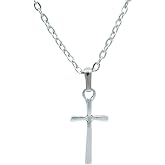 This Different Minimal Cross Men's Women's Necklace Antique Silver Plated - 60cm Flat Chain