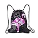 Produktbild Geekbuzz Einhorn Meerjungfrau Pailletten Kordelzug Rucksack Glitzer Gym Schule Tanztasche für Frauen Mädchen Teenager, Flamingo