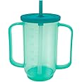 VOPHIA Drinking Beaker Cup for Disabled Adults, Convalescent No Spill Feeding Cup with Straw for Elderly Maternity Drink Water Porridge Soup 350ml (Blue-2)