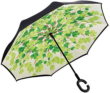 Inverted Umbrella Elover Double Layer C Shape Handle Windproof Sunscreen Reverse Umbrella for Car Rain Outdoor (Green Shade)