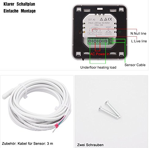 Digital Raumtemperaturregler Temperaturregler mit LCD Touchscreen Fußbodenheizung Heizung inkl. Bedienungsanleitung in deutsch und englisch (weiß) - 5