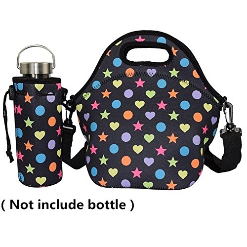 Case Wonder Neopren Wasserdichte Mittagessen Tasche Tragbar Lunch Tasche Kühltasche Isolierte Schule Rucksack Lunch Fall Thermo Picknicktasche Großes Fassungsvermögen Food Behälter mit Zipper Strap Box Cooler Container Müllsäcke Picnic Reise Outdoor Mode Handtasche Clutch für Frauen Männer Kinder Mädchen Erwachsene, Noir Sets