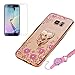 Produktbild Samsung Galaxy S6 edge plus Ring Hülle Silikon Ultra slim Transparent soft TPU Silikon 3D Glitzer Strass case, Schutzhülle Muster Glänzend Butterfly Blume Kristall Diamant Stoßdämpfend Transparent Spiegel Schutz Handy Hülle,Crystal Case Tasche Etui Bumper Schutzhülle Durchsichtig Crystal Blume Muster mit Diamant Ring Rosa Taljereep für Samsung Galaxy S6 edge plus(2015) 5.7 Zoll-[herz golden]+Panzerglas Folie/Display foile/schutzfolie
