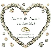 Hochzeitsherz zum Ausschneiden * personalisiert mit den Vornamen des Brautpaares * Rosenherz - Hochzeitsplakat für den Hochzeitsbrauch - als Hochzeitsüberraschung und zur Hochzeitsdekoration