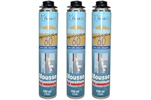 DSTOCK60 - LOT DE 3 MOUSSES PISTOLABLES - MOUSSE EXPANSIVE 750 ML - MOUSSE POLYURÉTHANE PROFESSIONNELLE - ISOLE, COLLE ET REBOUCHE - EXTÉRIEUR ET INTÉRIEUR