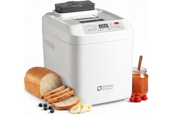 Kitchen in the box Machine à Pain, Pain Maison Facile, Idéale pour Débutants, Distributeur Fruits & Noix, Cuisson 360°, 12 Programmes Automatiques, Sans Gluten, Pâte à pizza, Gâteau, Confiture