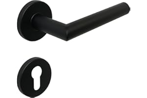 FELGNER Jeu de poignées Como pour cylindre profilé | panneau de porte moderne de haute qualité poignées de porte ferrure de porte rosace pour portes intérieures portes de chambre | noir mat