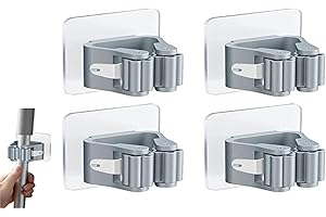 Juliyeh 4 Pièces Porte-Balai Mural Auto-adhésif Porte Vadrouille Accroche Balai Mural sans Perçage Pince à Balai Supports de Balai de Vadrouille Gris Accroche Balai pour Porte Salle de Bain