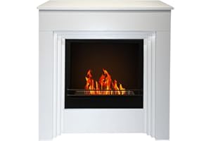 DIVINA FIRE Chimenea de bioetanol de suelo BELLINI de madera blanca fabricada en Italia L96 x P35 x H96