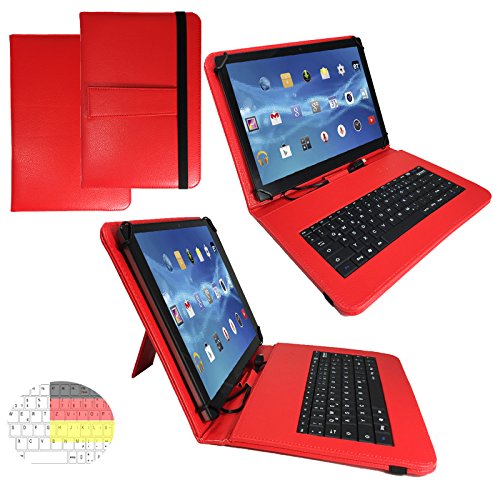 Qwertz Tastatur Tablet Tasche für Odys Winpad X9 / 22,6 cm / 8,9 " mit Standfunktion - Deutsche Tastenbelegung - 9 Zoll Rot Tastatur