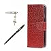 Produktbild Huawei Mate 9 Hülle, Huawei Mate 9 Schutzhülle, Alfort 3 in 1 Lederhülle Bling Glitter Fashion Design Premium PU Leder Hohe Qualität Tasche Case Cover Kasten Abdeckung Wallet für Huawei Mate 9 5.9" Smartphone Funktion Standfunktion Unterstützte Telefone und Magnetverschluss ( Rot ) + Alfort Schwarz Stylus Pen + Netter Staub Stecker