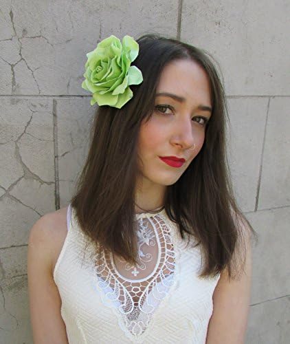 Green Large Rose Flower Hair Clip or Brooch Vintage 1950s Bridal Prom Rockabilly j99 *EXCLUSIVELY SOLD BY STARCROSSED BEAUTY*