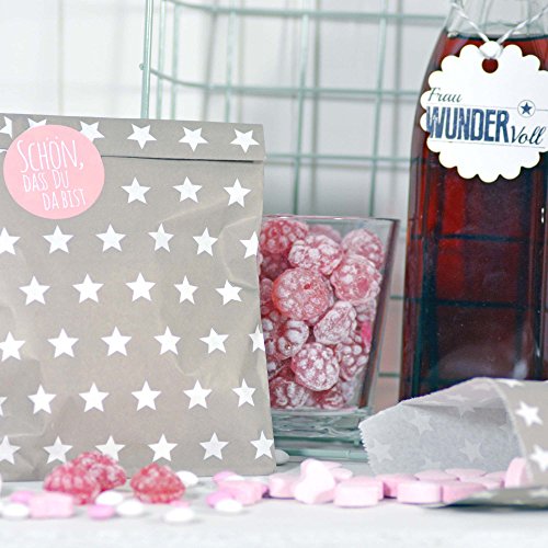 25 Papiertüten – taupe, weiße Sterne – / Geschenktüten / Candy Paper Bags - 3