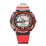 Gobu 1536 Fashion Sport Armbanduhr Multifunktions mehrfarbige LED lanalog Digital Wasserdicht Alarm Armbanduhr wasserabweisend Funktionen Alarm/Chronograph Stoppuhr/Timer rot rot