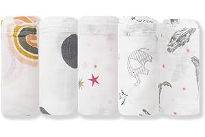 Norinori Muslin Squares Baby Muslin Cloths- 5 Pack Baby Cloth 60x60cm 100% Pure Cotton Super Soft Breathable Newborn Essentials Perfect Shower Gifts