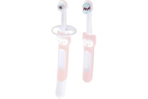 MAM Baby's Brush | 2 Pack | Toothbrush with Safety Shield | 6+ Months | For Teaching Dental Hygiene to Babies | Extra Soft Bristles | Ergonomic and Non-Slip | Pink