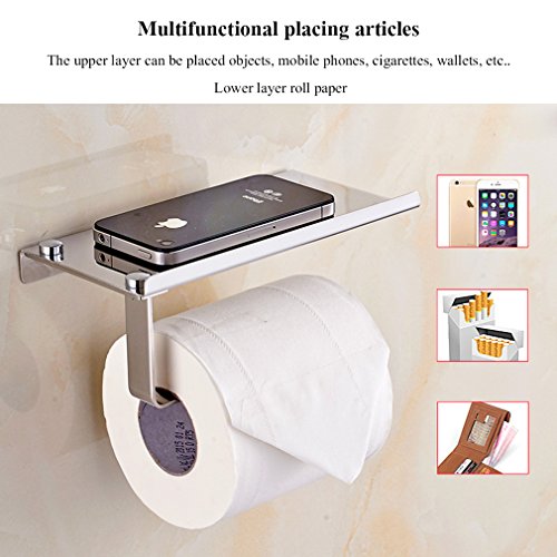 BONADE® Edelstahl Toilettenpapierhalter Rollenhalter WC-Papierhalter mit Ablage, zur Wandmontage, Silber - 3