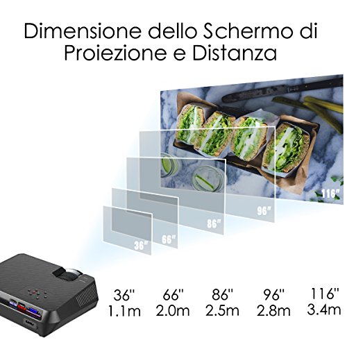 ExquizOn GT-S9 Portatile Multimedia LCD Proiettore 2200 Lumens Supporta USB Cavo Connessione con Smartphone HDMI USB VGA AV TF Interfacce per Home Teatro Film Divertimento