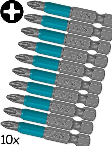 Fuxxer10 piece drill bit set, magnetic S2 steel, cross slot bits with anti-slip centering aid, PH/cross set, set of 10