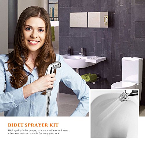AOZBZ 2 Modi Toilette Bidet Handbrause Brause Bidet-Armaturen, Bidet Dusche Spritzgerät Spray WC Duschkopf Wasserhahn für Intimpflege Windeln mit Schlauch, T-Stück Winkelventil, Halterung Halter, Halter Haken - 6