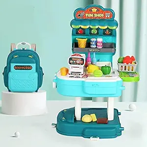 Super Market Play Set Toy for Kids with Backpack School Bag Shop Market Kids Play Set 2 in 1 Pretend Play Modern Home Supermarket Set Gift for Boys & Girls Toys & Games