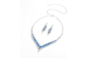 KONFEN Conjuntos de joyería de boda - Conjunto de joyería de novia con diamantes de imitación con collar y aretes para novia - Joyería de dama de honor para mujeres niñas Regalo de San Valentín