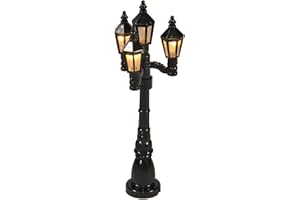 AURORA STORE Set 2 Pezzi Lampioni da 4 Lampade in Miniatura 12 cm con luci per Presepe, villaggi, paesaggi modellismo, casa per Le Bambole Lampada a Batteria Stile Inglese Vittoriano Coloniale Street Lamp