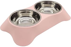 Angeer Stainless Steel Double Pet Bowl, Detachable Cat & Dog Food Water Dish for Cats/Dogs, Durable Split Feeding Bowls for Puppy/Kitten (L, Pink)