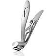 BEZOX Angled Head Nail Clippers for Seniors - Ergonomic Toenail Clipper for Thick Nails, Premium Steel Nail Cutter Trimmer with Catcher for Men and Women (Silver)