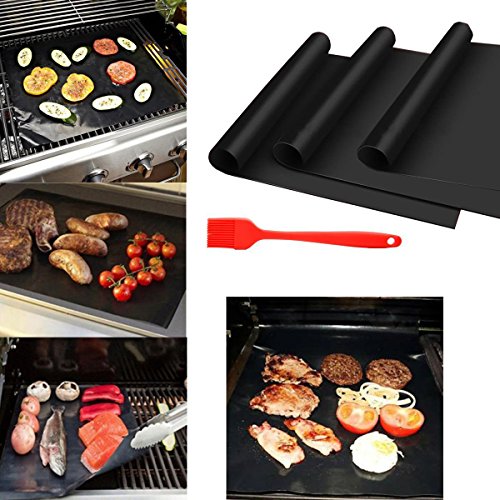 BBQ Grillmatte-3er Set zum Grillen und Backen aus Silikon mit Antihaftbeschichtung für bis 0.2 mm dick – 33×40 cm ideal für Gas Kohle Grill und Backofen geeignet LFGB und FDA Zulassung - 4