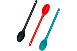 MARUKO Cucchiai Silicone Cucina, Cucchiai Antiaderenti a Gambo Lungo per Cucinare Grado Senza BPA per Mescolare, Mescolare e Servire (Nero rosso verde)
