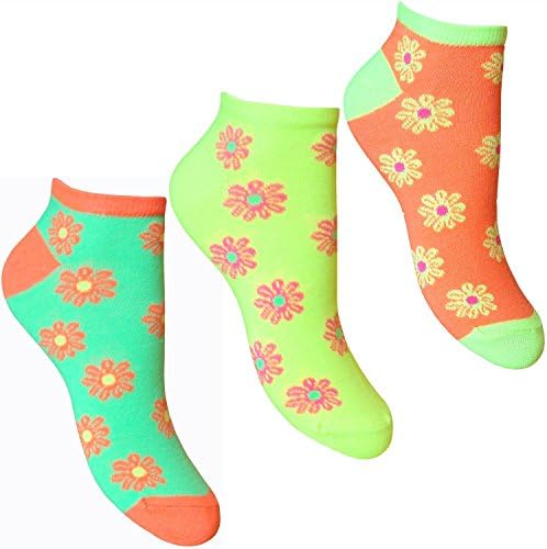 3 Pairs of Ladies/Girls Neon Fashion Trainer Socks / UK 4-6 Eur 35-38 (Neon Floral)