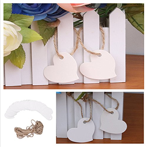 LUOEM 100pcs Kraft Papieretiketten Hängen Tags Liebesherz DIY leere Blätter Dankeschön-Karte weiß - 7